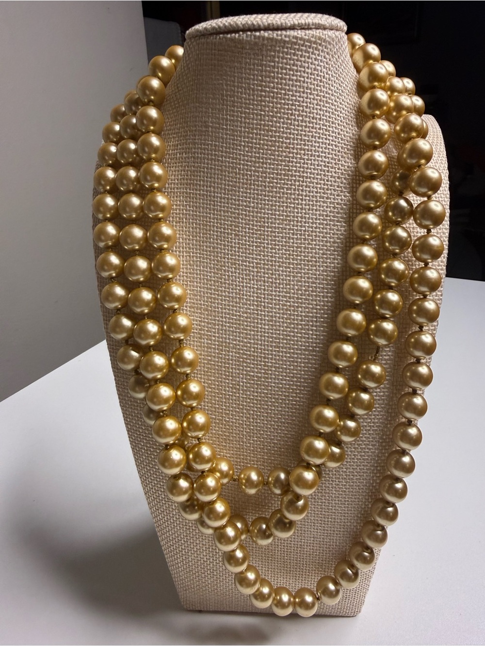 Vintage Faux Champagne Pearl Necklace Knotted Extra Long Flapper Opera 60"